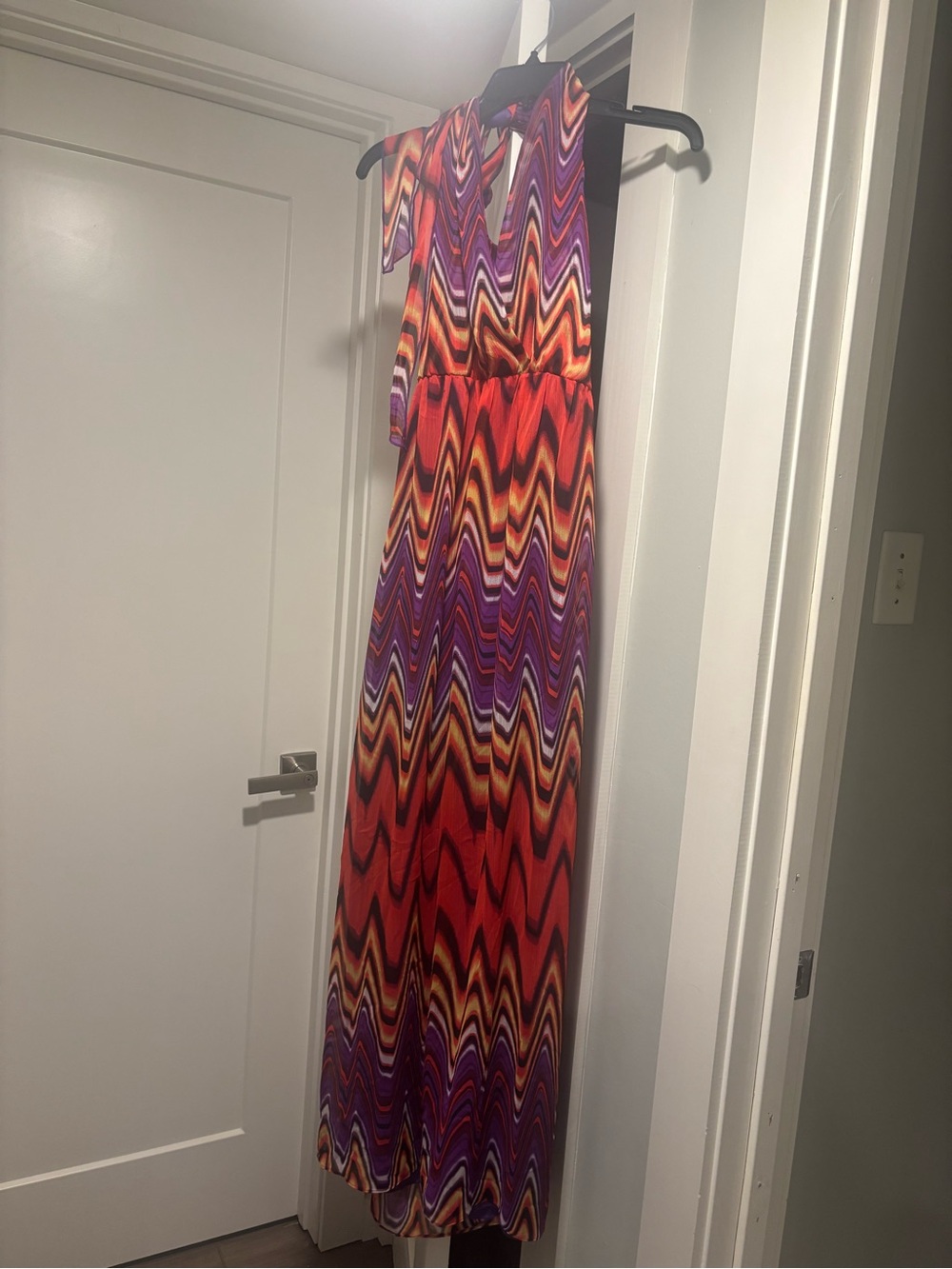 Vibrant Red & Purple Zigzag Maxi Dress